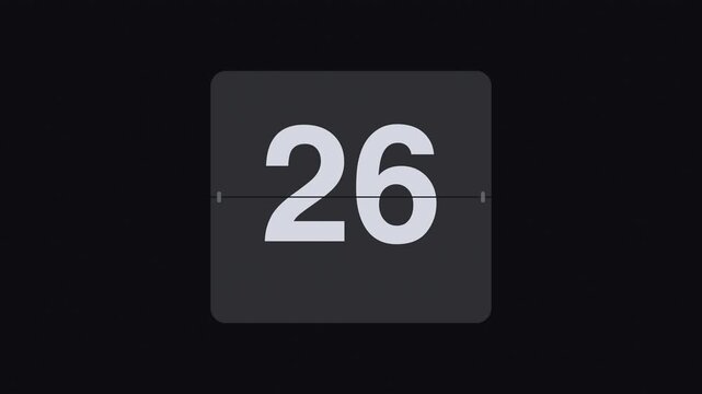 Black 30 second flip clock countdown timer from 30 to 1, split flap number animation