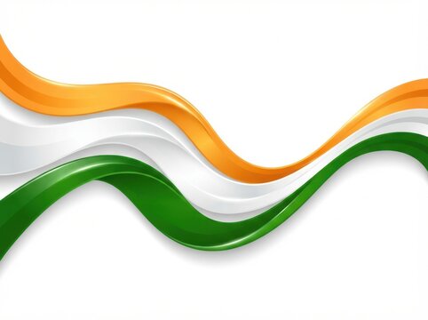 Abstract background of wavy flowing ribbons in Indian flag colors orange, white, and green, elegant design