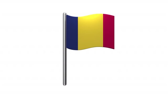 Chad Country Flag on Metallic Pole Motion Graphics With Alpha Matte