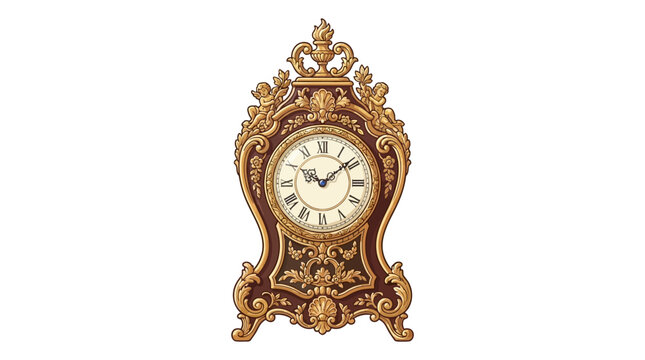 Vintage ornate gold mantel clock with baroque details and Roman numerals, antique luxury timepiece for elegant desk decor