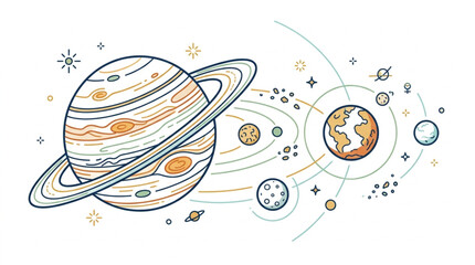 Illustrated Solar System with Planets and Orbits. © Kanasuv