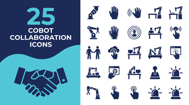 Twenty-five cobot collaboration icons for industry and technology