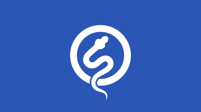 Minimalist circular snake logo on blue background