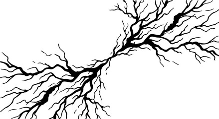 Fototapeta premium Black and white abstract lightning bolt or tree root pattern vector illustration.