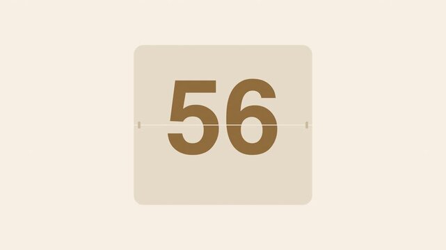 Beige 60 second flip clock countdown timer from 60 to 1, split flap number animation