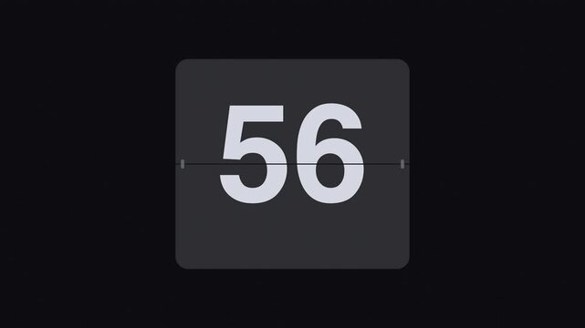 Black 60 second flip clock countdown timer from 60 to 1, split flap number animation