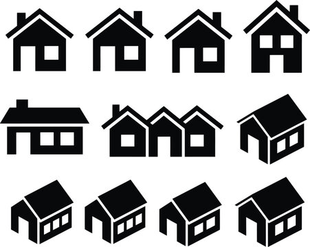 House icons set. Collection of residential building symbols and real estate vector graphics.