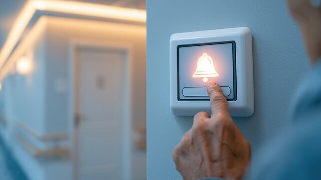 Hotel Room Bell Button Interaction Close-Up