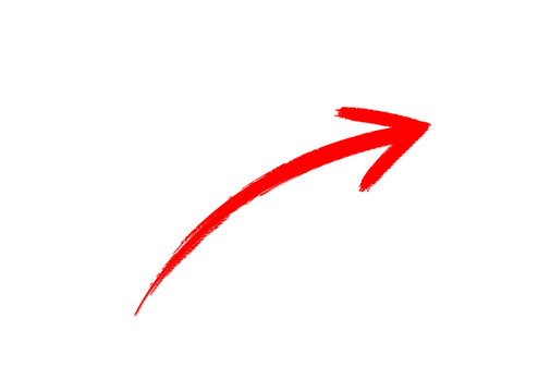 Transparent png red arrow pointing right. Arrow shape element curved dynamic brushstroke design isolated graphic overlay with and red colors results all cursor pointer simple straight line long