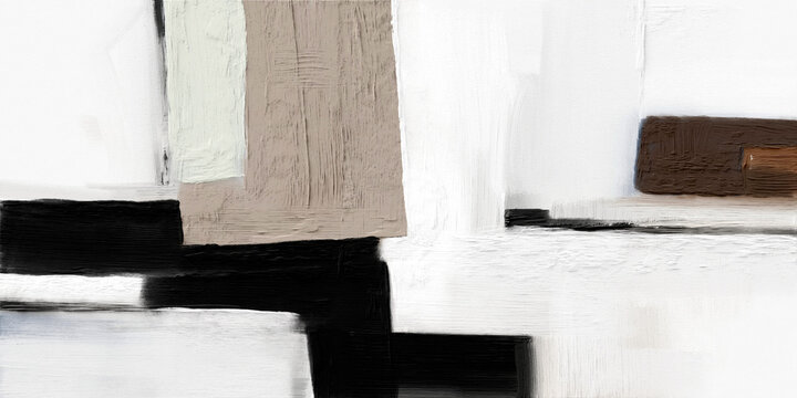 Architectural abstract modern art painting with geometric balance and expressive painted textures