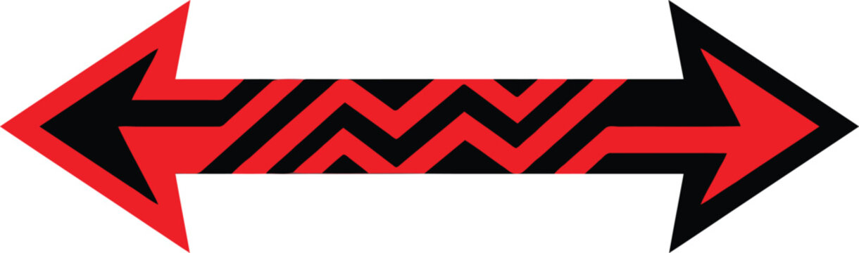 Red and black double sided arrow sign with zigzag pattern