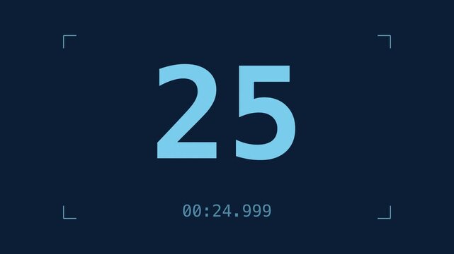 Blue 30 second glitch countdown timer from 30 to 1 with milliseconds, cyber distortion