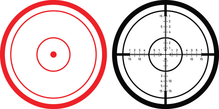 Sniper rifle scope reticle crosshair and target sight symbols for aiming precision