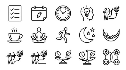 Minimalist line art icons for daily activities and concepts. © Ira