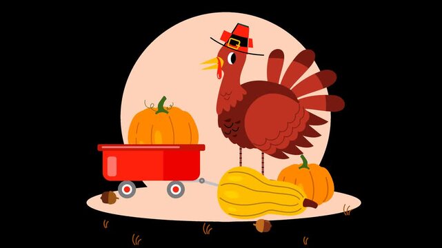 Animated Turkey Bird Wearing Hat with Transparent Background