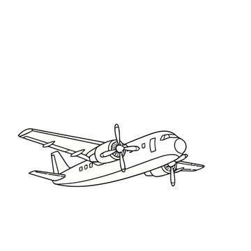 Line art of a twin-engine propeller airplane