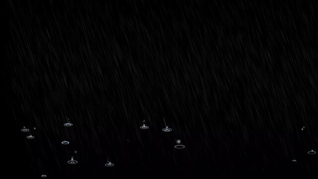 2d white lines animated rain falling on a black background, cartoon doodle hand drawn rain animation, Falling rain loop artistic realistic animation, dripping liquid effect isolated drop water.
