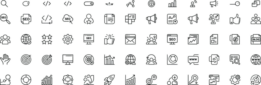 Black and white line collection for web and S E O optimization line web SEO symbols