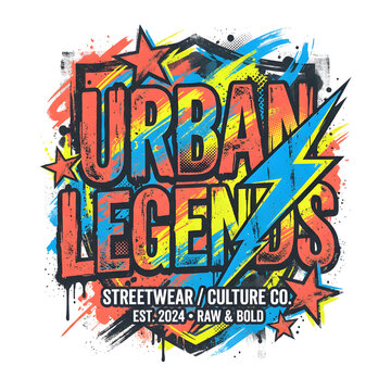 Urban legends streetwear graphic design. Colorful graffiti style print for apparel.