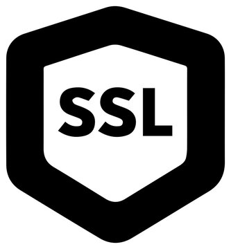 Ssl security icon with shield with white ssl certificate black white protection encryption technology defense privacy symbol safety online with secure