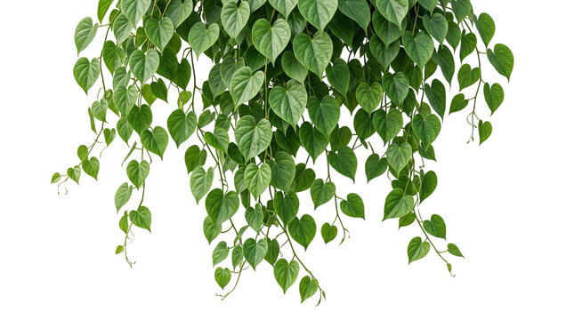 Cascading green foliage isolated on transparent background, lush botanical object with realistic cutout graphic element for nature, interior and garden decoration.