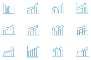 Fototapeta premium Growing bar graph icon set. Editable stroke. Business growth chart icon with upward arrow, minimal outline bar graph symbol. eps 10