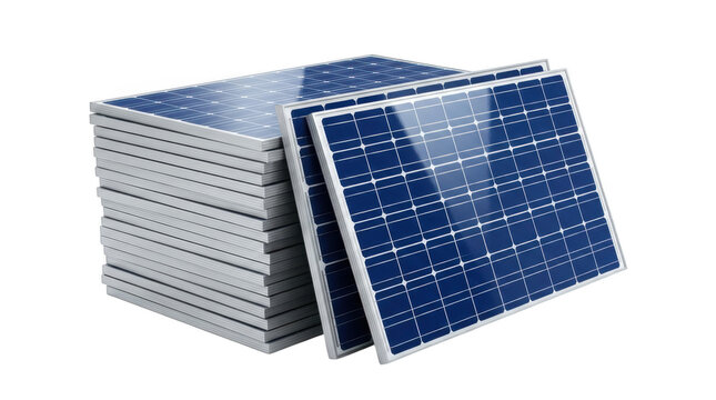Stack of solar panels isolated on transparent background