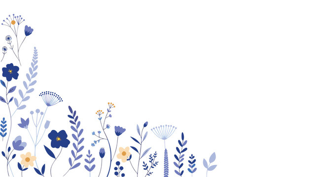 Delicate blue and yellow wildflowers isolated on white background