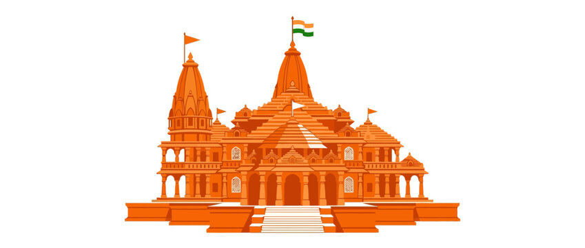 Ornate Orange Temple Complex with Indian Flag