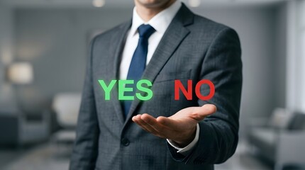 Obraz premium Business professional deciding between yes or no options in office
