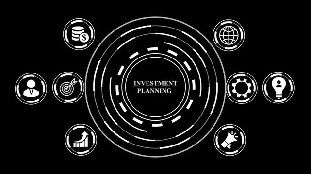 Investment Planning Business Dashboard with Financial Strategy, Portfolio Management, Wealth Growth, Risk Analysis and Digital Finance. 4k animation and motion video.4k