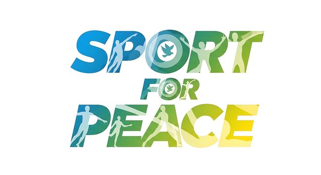 Sport For Peace Typography With Silhouettes Colorful Vector Illustration