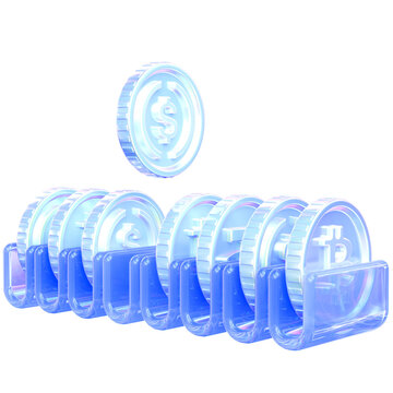 Bitcoin, Tether and USDC coins arranged in individual glass holders, representing crypto portfolio management, asset allocation and investment diversification.