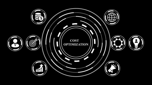 Cost optimization System Software Automation concept on virtual screen data center. Business, modern technology. Motion Graphic concept. animation,4k digital technology and motion video.