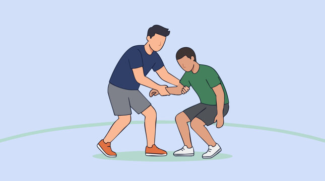 Two men training in sport, one coaching the other in proper technique