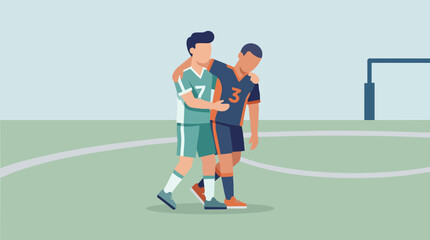 Obraz premium Soccer players showing sportsmanship and support for injured teammate