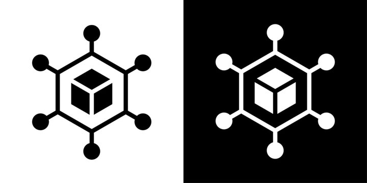 Modern blockchain network icon featuring a connected cube, representing distributed ledger technology, decentralized systems, secure data exchange, Web3, and digital innovation.