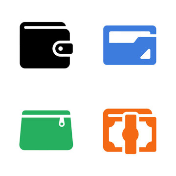 Set of wallet and purse icons. Financial payment and money storage vector symbols.