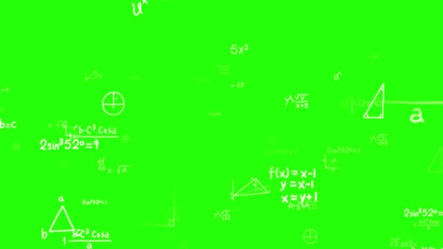 Maths symbols animate video on green screen. use for video. 4k