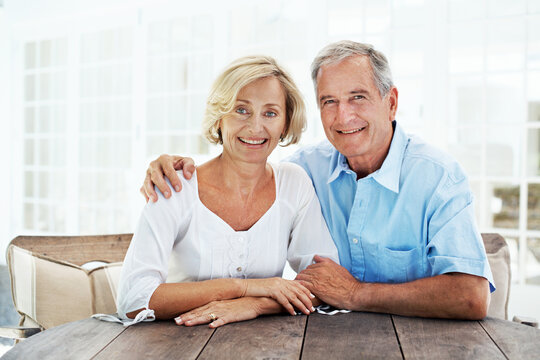 Portrait, old couple and hug in backyard with smile, love and partner support for bonding. Happy, senior people and embrace at house with affection, connection and healthy relationship for retirement