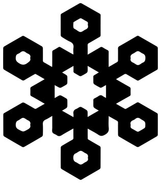 Synthetic data generation symbol black hexagon snowflake icon with snowflake white background solid black filled intelligence technology artificial