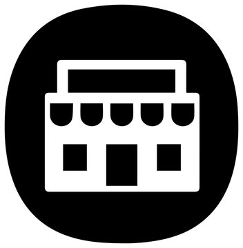 Solid black filled supermarket grocery store icon with depicts solid indicator shopping resource graphic retail symbol vector logo sign