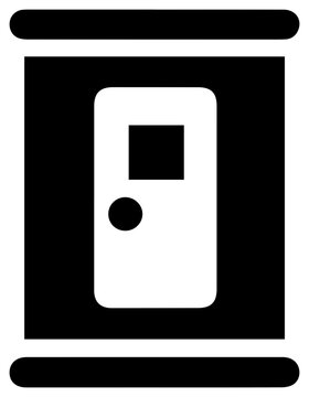 Solid black filled switchgear power control icon with electricity engineering industrial technology automation equipment resource graphic with energy