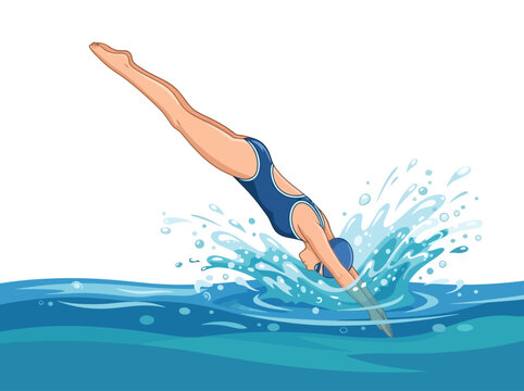 A female swimmer diving into the water with a splash.