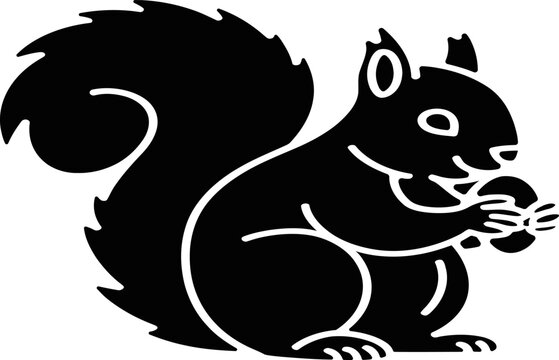 Black silhouette of a cute squirrel eating a nut isolated graphic icon design isolated on white background, Vector, illustration