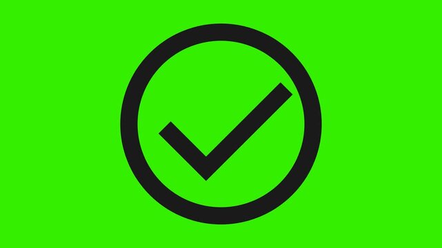 Animated Checkmark Symbol Appearing Inside a Circle on a Green Screen Background.