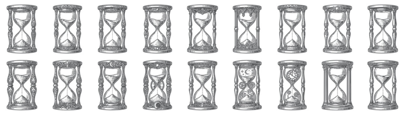Vintage Hourglasses Collection Hand Drawn Sketch Style