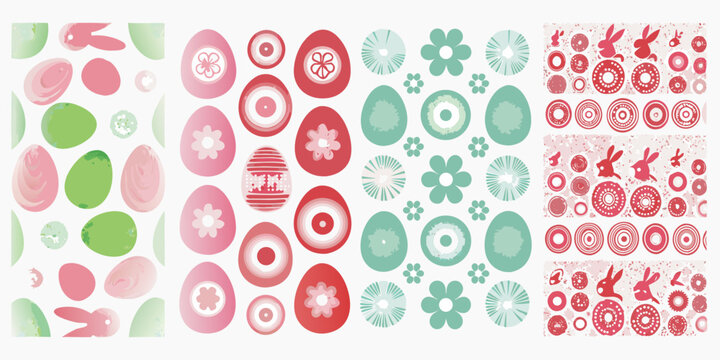 Floral and egg pattern with rabbits vector illustration