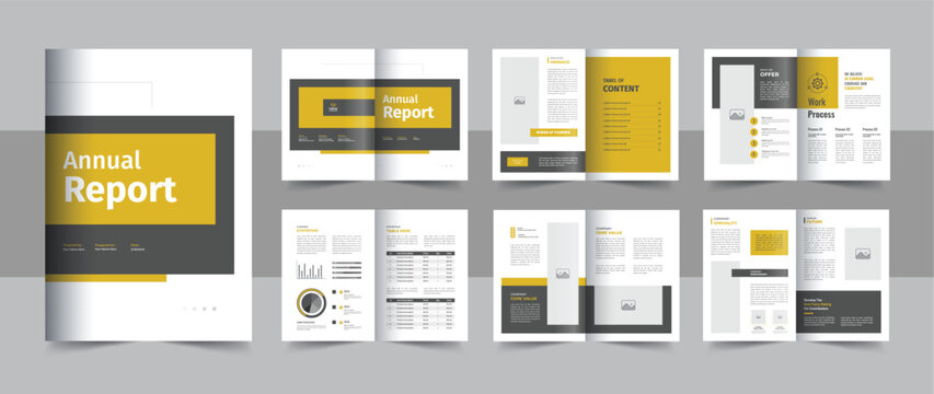 Corporate annual report brochure layout, professional company annual report or business magazine brochure leaflet with cover page
