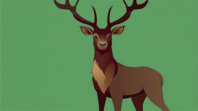 Majestic Stag Deer Turning Head Vector Animation on Green Screen 5 Seconds Video
